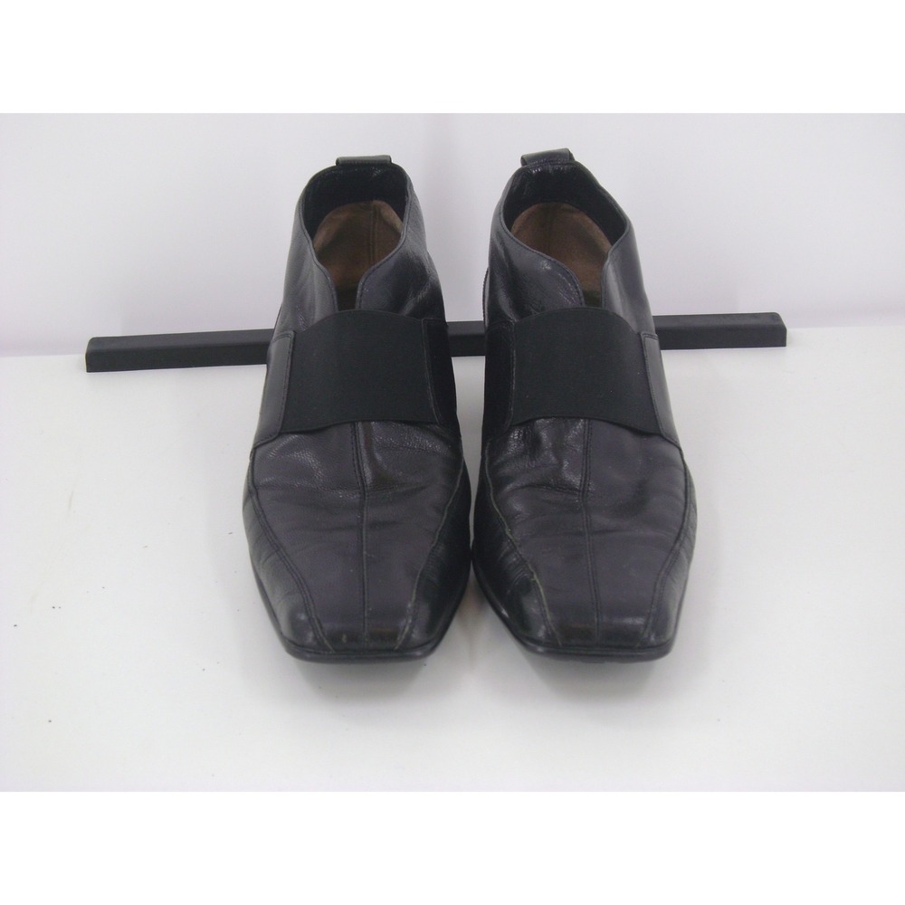 Sesto Meucci Womens Black Leather Slip On Shoe Square Toe Elastic Band Low Heel